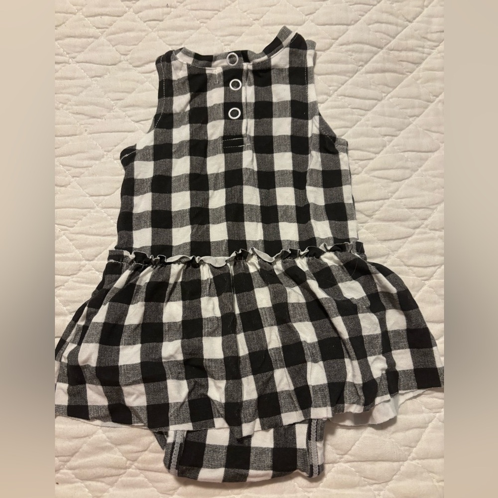 Angel Dear Baby Girl Black & White Buffalo Plaid Romper Bodysuit Dress - Picture 2 of 3